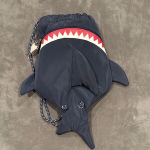 Navy Shark Drawstring Bag for Kids